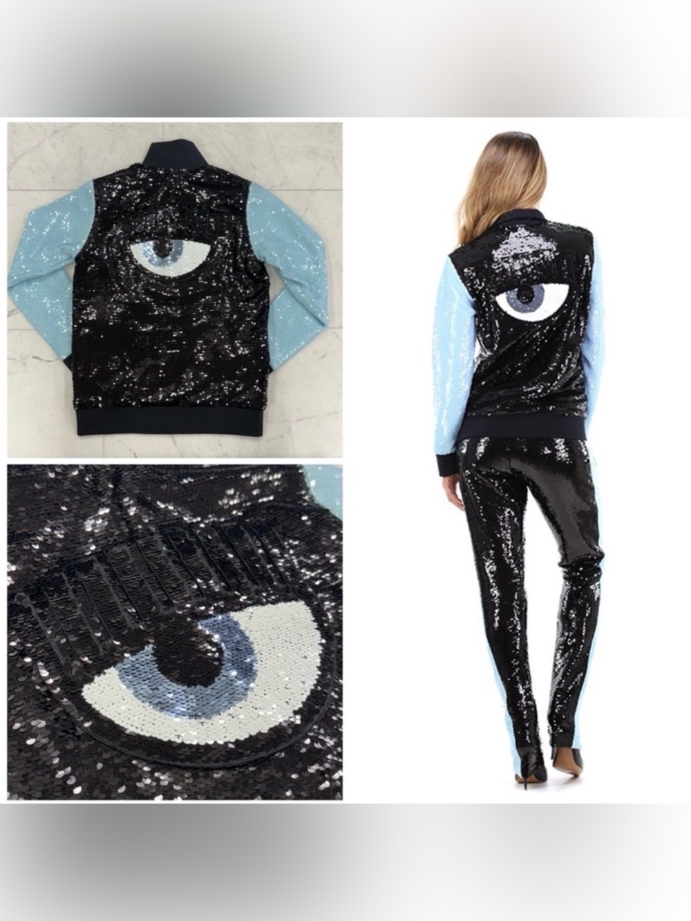Chiara Ferragni Black and Blue Bomber Jacket